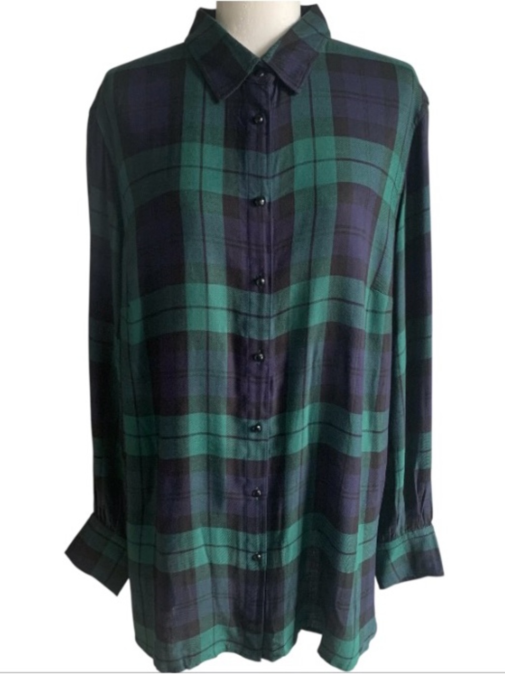 🆕 Chaps Black Watch Tartan Shirt Plaid Button Up Classic Black Green 1X - Picture 3 of 15
